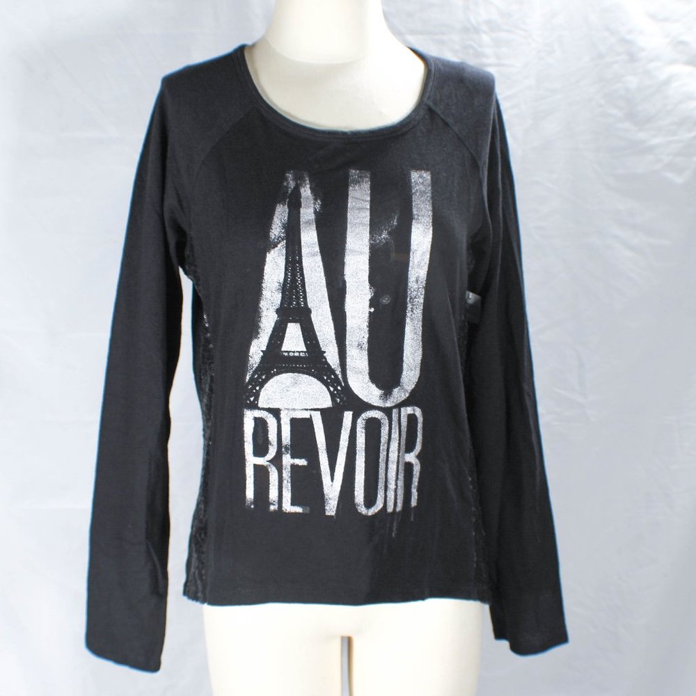 NWT Parisan Goth Black Sequin Graphic Long Sleeve Top Size XL JRS